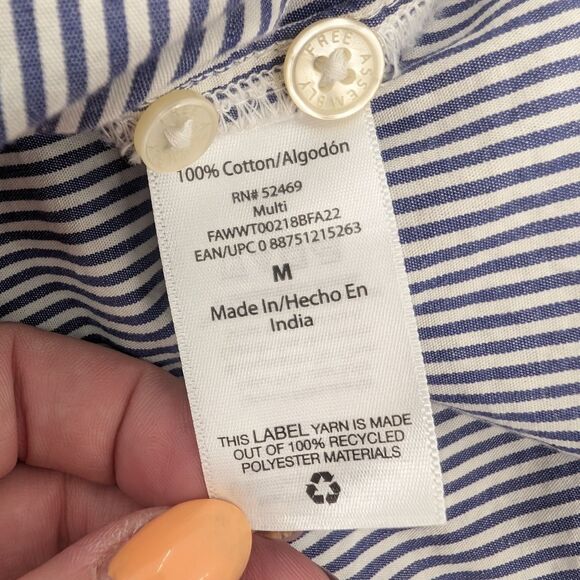 Free Assembly Blue White Striped Sleeve Long Ruffle Sleeve Top Size Medium - Picture 6 of 9